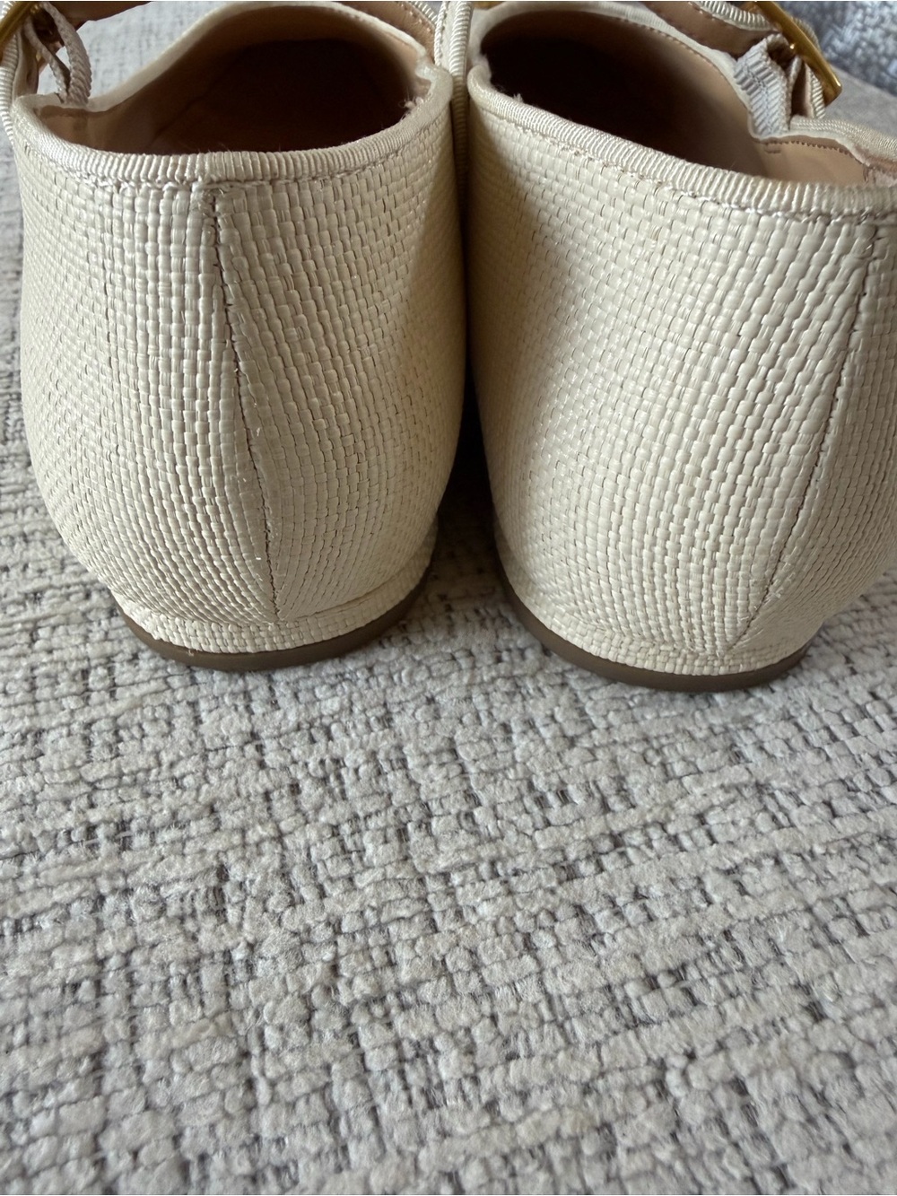 Franco Sarto Cream Textured Mary Jane Flats with Gold Buckle - Picture 4 of 5